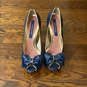 River Island navy and gold platforms